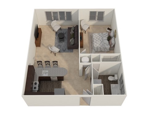 Floor plan for 1 bed, 1 bath, 680 sqft